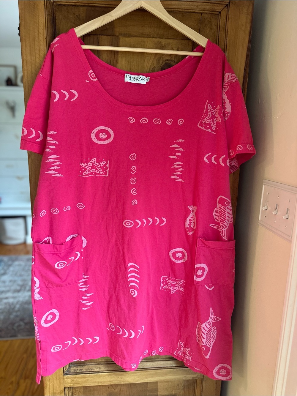 Ingear Resort Women’s Hot Pink Graphic Pocket Tunic Dress XXL